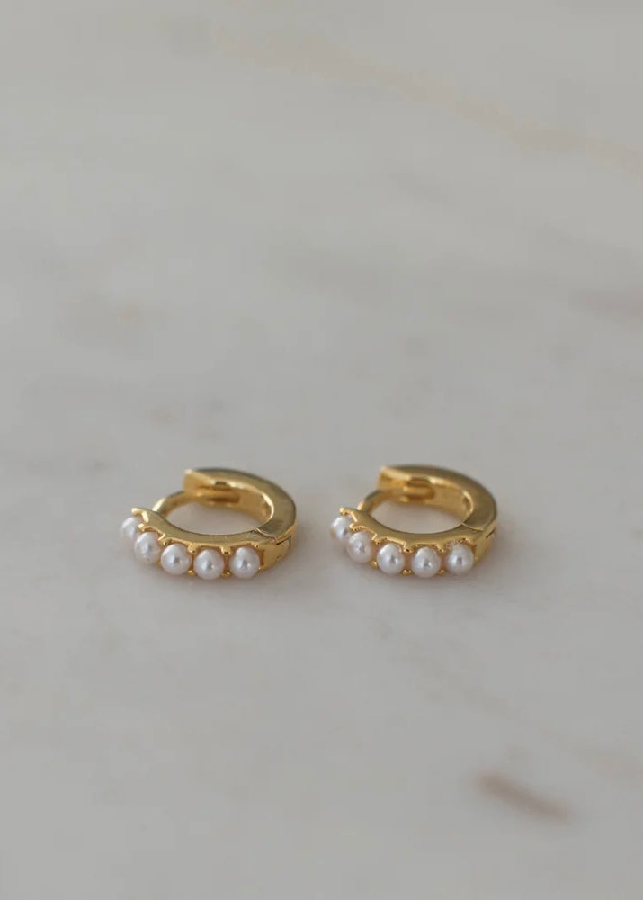 Earrings | Mini Pearl Huggies (Gold)